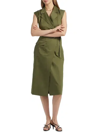 Toccin Women's Silvia Stretch-Cotton Wrap Midi-Dress - Olive | Thumbnail 3 Toccin Women's Silvia Stretch-Cotton Wrap Midi-Dress - Olive | Thumbnail 3