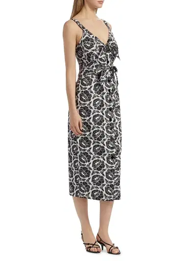 Toccin Women's Gia Floral Cotton Tie-Front Midi-Dress - Jet Optic | Thumbnail 4 Toccin Women's Gia Floral Cotton Tie-Front Midi-Dress - Jet Optic | Thumbnail 4