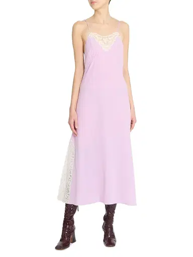 Chloé Women's Silk Lace-Accented Midi-Dress - Creamy Lilac | Thumbnail 3 Chloé Women's Silk Lace-Accented Midi-Dress - Creamy Lilac | Thumbnail 3
