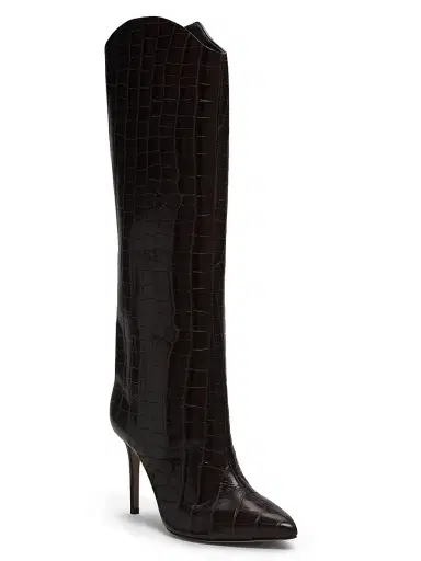 Schutz Women's Maryana 90MM Croc-Embossed Leather Stiletto Boots - Dark Chocolate | Thumbnail 2 Schutz Women's Maryana 90MM Croc-Embossed Leather Stiletto Boots - Dark Chocolate | Thumbnail 2