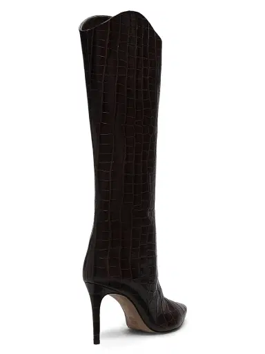 Schutz Women's Maryana 90MM Croc-Embossed Leather Stiletto Boots - Dark Chocolate | Thumbnail 3 Schutz Women's Maryana 90MM Croc-Embossed Leather Stiletto Boots - Dark Chocolate | Thumbnail 3