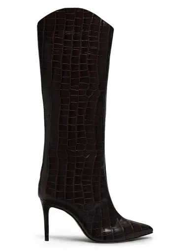 Schutz Women's Maryana 90MM Croc-Embossed Leather Stiletto Boots - Dark Chocolate | Thumbnail 1 Schutz Women's Maryana 90MM Croc-Embossed Leather Stiletto Boots - Dark Chocolate | Thumbnail 1