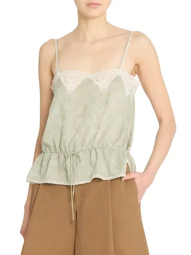 Chloé Women's Lace-Trimmed Silk Drawstring Tank - Clear Green | Thumbnail 3 Chloé Women's Lace-Trimmed Silk Drawstring Tank - Clear Green | Thumbnail 3