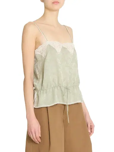 Chloé Women's Lace-Trimmed Silk Drawstring Tank - Clear Green | Thumbnail 4 Chloé Women's Lace-Trimmed Silk Drawstring Tank - Clear Green | Thumbnail 4