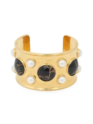 Chloé Women's Goldtone, Resin & Imitation Pearl Cuff Bracelet - Gold And Black | Thumbnail 1 Chloé Women's Goldtone, Resin & Imitation Pearl Cuff Bracelet - Gold And Black | Thumbnail 1