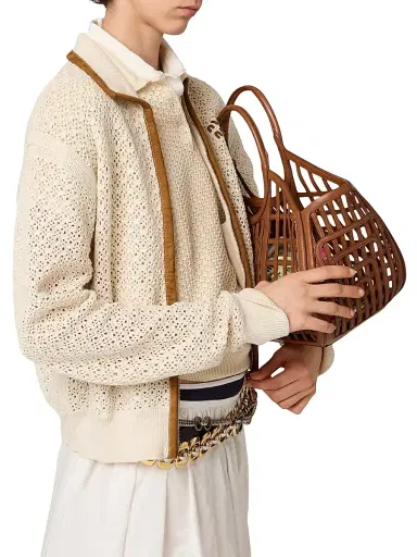 Miu Miu Women's Cotton and Suede Cardigan - Beige Khaki - Size 8 | Thumbnail 4 Miu Miu Women's Cotton and Suede Cardigan - Beige Khaki - Size 8 | Thumbnail 4
