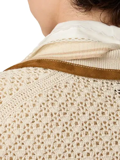 Miu Miu Women's Cotton and Suede Cardigan - Beige Khaki - Size 8 | Thumbnail 5 Miu Miu Women's Cotton and Suede Cardigan - Beige Khaki - Size 8 | Thumbnail 5