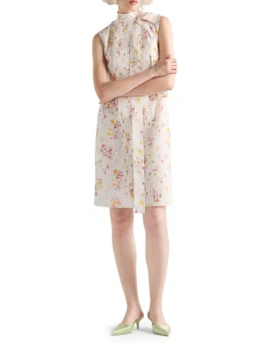 Prada Women's Pleated Floral-print Poplin Dress - Pink | Thumbnail 2 Prada Women's Pleated Floral-print Poplin Dress - Pink | Thumbnail 2