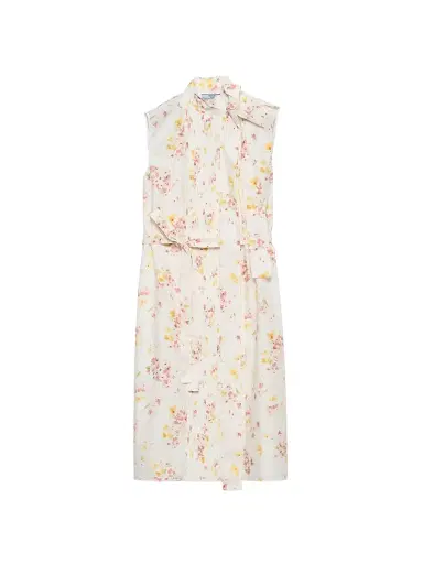 Prada Women's Pleated Floral-print Poplin Dress - Pink | Thumbnail 1 Prada Women's Pleated Floral-print Poplin Dress - Pink | Thumbnail 1