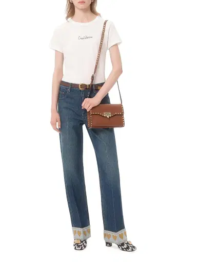 Valentino Garavani Women's Small Rockstud Grainy Calfskin Crossbody Bag - Saddle Brown | Thumbnail 2 Valentino Garavani Women's Small Rockstud Grainy Calfskin Crossbody Bag - Saddle Brown | Thumbnail 2