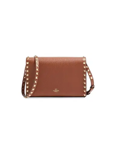 Valentino Garavani Women's Small Rockstud Grainy Calfskin Crossbody Bag - Saddle Brown | Thumbnail 4 Valentino Garavani Women's Small Rockstud Grainy Calfskin Crossbody Bag - Saddle Brown | Thumbnail 4