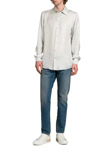 Dolce & Gabbana Men's Logo Jacquard Silk Shirt - Grigio Chiaro - Size 34 | Thumbnail 2 Dolce & Gabbana Men's Logo Jacquard Silk Shirt - Grigio Chiaro - Size 34 | Thumbnail 2