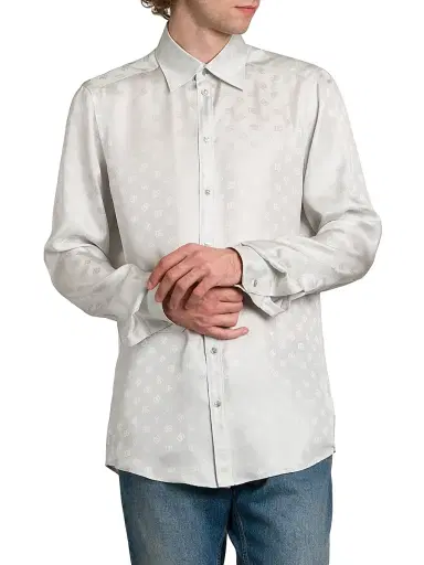 Dolce & Gabbana Men's Logo Jacquard Silk Shirt - Grigio Chiaro - Size 34 | Thumbnail 3 Dolce & Gabbana Men's Logo Jacquard Silk Shirt - Grigio Chiaro - Size 34 | Thumbnail 3