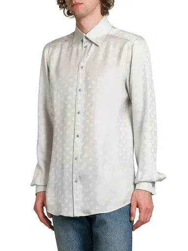 Dolce & Gabbana Men's Logo Jacquard Silk Shirt - Grigio Chiaro - Size 34 | Thumbnail 4 Dolce & Gabbana Men's Logo Jacquard Silk Shirt - Grigio Chiaro - Size 34 | Thumbnail 4