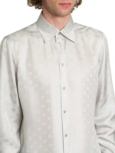 Dolce & Gabbana Men's Logo Jacquard Silk Shirt - Grigio Chiaro - Size 34 | Thumbnail 6 Dolce & Gabbana Men's Logo Jacquard Silk Shirt - Grigio Chiaro - Size 34 | Thumbnail 6