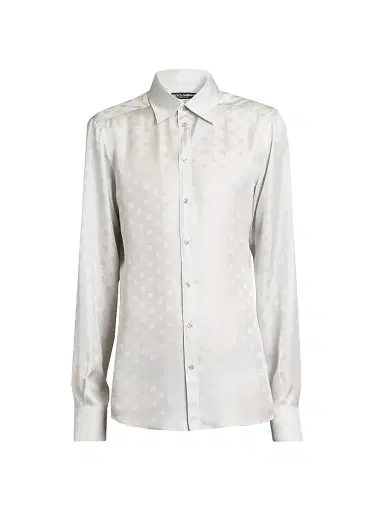 Dolce & Gabbana Men's Logo Jacquard Silk Shirt - Grigio Chiaro - Size 34 | Thumbnail 1 Dolce & Gabbana Men's Logo Jacquard Silk Shirt - Grigio Chiaro - Size 34 | Thumbnail 1