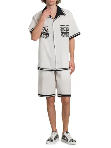 Dolce & Gabbana Men's Poplin Short-Sleeve Shirt - Maiolica Nero | Thumbnail 2 Dolce & Gabbana Men's Poplin Short-Sleeve Shirt - Maiolica Nero | Thumbnail 2