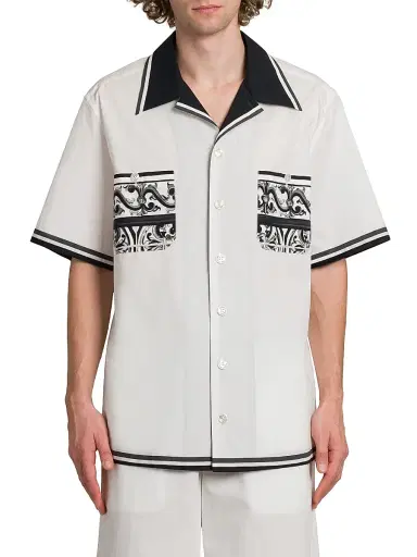 Dolce & Gabbana Men's Poplin Short-Sleeve Shirt - Maiolica Nero | Thumbnail 3 Dolce & Gabbana Men's Poplin Short-Sleeve Shirt - Maiolica Nero | Thumbnail 3