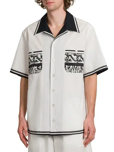 Dolce & Gabbana Men's Poplin Short-Sleeve Shirt - Maiolica Nero | Thumbnail 4 Dolce & Gabbana Men's Poplin Short-Sleeve Shirt - Maiolica Nero | Thumbnail 4