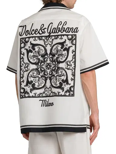 Dolce & Gabbana Men's Poplin Short-Sleeve Shirt - Maiolica Nero | Thumbnail 5 Dolce & Gabbana Men's Poplin Short-Sleeve Shirt - Maiolica Nero | Thumbnail 5