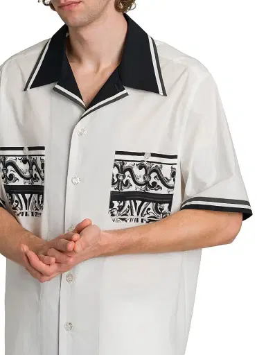 Dolce & Gabbana Men's Poplin Short-Sleeve Shirt - Maiolica Nero | Thumbnail 6 Dolce & Gabbana Men's Poplin Short-Sleeve Shirt - Maiolica Nero | Thumbnail 6
