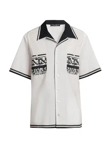 Dolce & Gabbana Men's Poplin Short-Sleeve Shirt - Maiolica Nero | Thumbnail 1 Dolce & Gabbana Men's Poplin Short-Sleeve Shirt - Maiolica Nero | Thumbnail 1