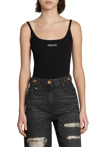 Versace Women's Rib-Knit Stretch Cotton Tank - Black - Size XL | Thumbnail 3 Versace Women's Rib-Knit Stretch Cotton Tank - Black - Size XL | Thumbnail 3