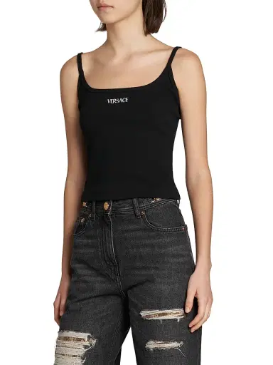 Versace Women's Rib-Knit Stretch Cotton Tank - Black - Size XL | Thumbnail 4 Versace Women's Rib-Knit Stretch Cotton Tank - Black - Size XL | Thumbnail 4