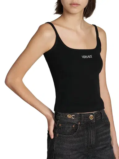 Versace Women's Rib-Knit Stretch Cotton Tank - Black - Size XL | Thumbnail 6 Versace Women's Rib-Knit Stretch Cotton Tank - Black - Size XL | Thumbnail 6