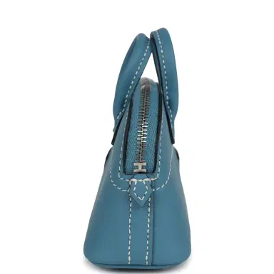 HERMÈS Hermes Mini Bolide Shark Bag Charm Blue Jean, Black and White Swift Palladium Hardware | Thumbnail 5 HERMÈS Hermes Mini Bolide Shark Bag Charm Blue Jean, Black and White Swift Palladium Hardware | Thumbnail 5