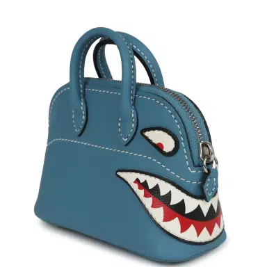 HERMÈS Hermes Mini Bolide Shark Bag Charm Blue Jean, Black and White Swift Palladium Hardware | Thumbnail 6 HERMÈS Hermes Mini Bolide Shark Bag Charm Blue Jean, Black and White Swift Palladium Hardware | Thumbnail 6