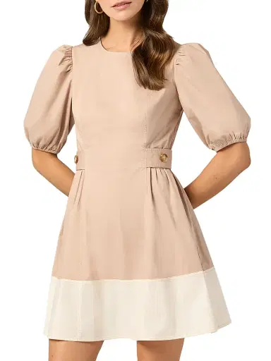 Shoshanna Women's Royce Puff-Sleeve Cotton Minidress - Light Taupe | Thumbnail 3 Shoshanna Women's Royce Puff-Sleeve Cotton Minidress - Light Taupe | Thumbnail 3