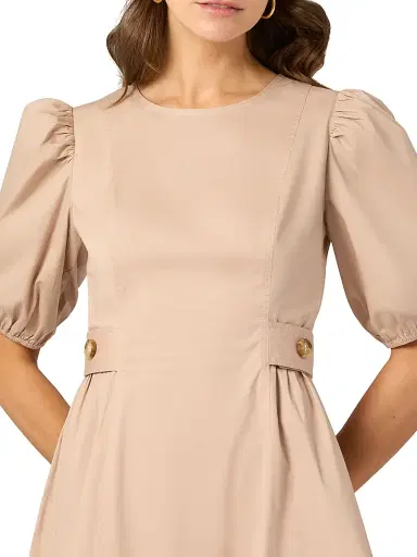 Shoshanna Women's Royce Puff-Sleeve Cotton Minidress - Light Taupe | Thumbnail 5 Shoshanna Women's Royce Puff-Sleeve Cotton Minidress - Light Taupe | Thumbnail 5