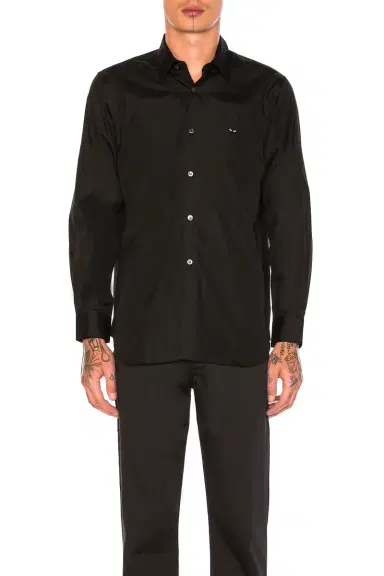 COMME des GARCONS PLAY Small Black Emblem Cotton Button Down | Thumbnail 1 COMME des GARCONS PLAY Small Black Emblem Cotton Button Down | Thumbnail 1