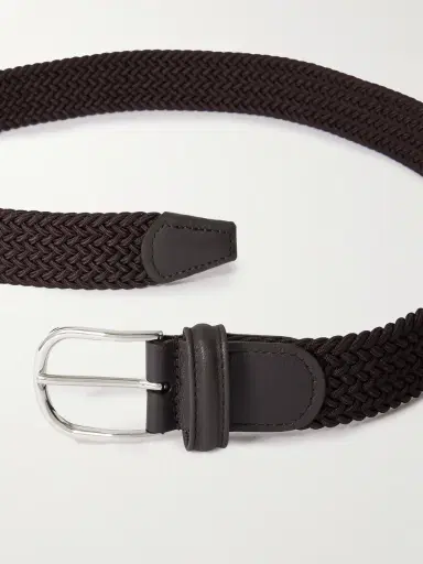 Anderson's 3.5cm Leather-Trimmed Woven Elastic Belt - Men | Thumbnail 2 Anderson's 3.5cm Leather-Trimmed Woven Elastic Belt - Men | Thumbnail 2