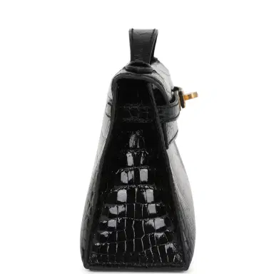 HERMÈS Hermes Kelly Pochette Black Shiny Porosus Crocodile Gold Hardware | Thumbnail 3 HERMÈS Hermes Kelly Pochette Black Shiny Porosus Crocodile Gold Hardware | Thumbnail 3