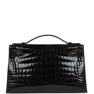 HERMÈS Hermes Kelly Pochette Black Shiny Porosus Crocodile Gold Hardware | Thumbnail 4 HERMÈS Hermes Kelly Pochette Black Shiny Porosus Crocodile Gold Hardware | Thumbnail 4