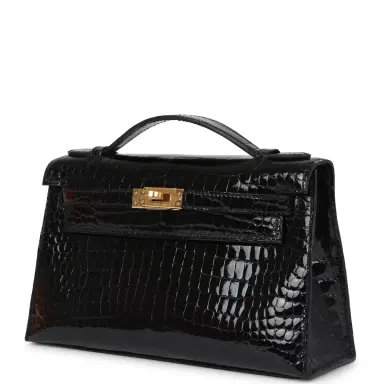 HERMÈS Hermes Kelly Pochette Black Shiny Porosus Crocodile Gold Hardware | Thumbnail 5 HERMÈS Hermes Kelly Pochette Black Shiny Porosus Crocodile Gold Hardware | Thumbnail 5