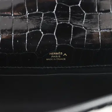 HERMÈS Hermes Kelly Pochette Black Shiny Porosus Crocodile Gold Hardware | Thumbnail 7 HERMÈS Hermes Kelly Pochette Black Shiny Porosus Crocodile Gold Hardware | Thumbnail 7