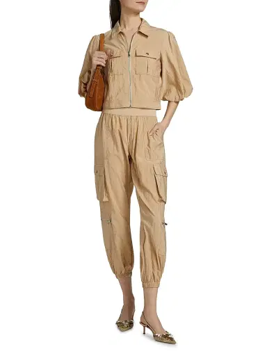 Cinq à Sept Women's Ottie Nylon Crop Jacket - Khaki | Thumbnail 2 Cinq à Sept Women's Ottie Nylon Crop Jacket - Khaki | Thumbnail 2
