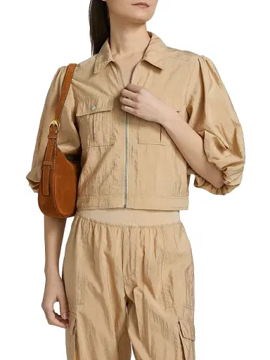 Cinq à Sept Women's Ottie Nylon Crop Jacket - Khaki | Thumbnail 3 Cinq à Sept Women's Ottie Nylon Crop Jacket - Khaki | Thumbnail 3