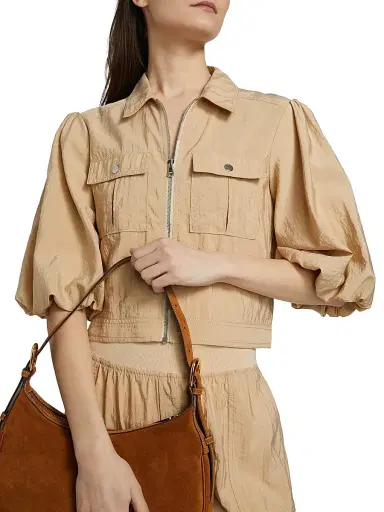 Cinq à Sept Women's Ottie Nylon Crop Jacket - Khaki | Thumbnail 6 Cinq à Sept Women's Ottie Nylon Crop Jacket - Khaki | Thumbnail 6