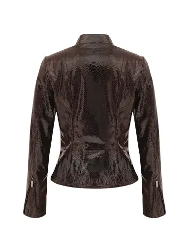 Gorski Women's Metis Suede Python Printed Zip Jacket - Burgundy | Thumbnail 2 Gorski Women's Metis Suede Python Printed Zip Jacket - Burgundy | Thumbnail 2
