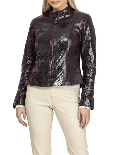 Gorski Women's Metis Suede Python Printed Zip Jacket - Burgundy | Thumbnail 3 Gorski Women's Metis Suede Python Printed Zip Jacket - Burgundy | Thumbnail 3