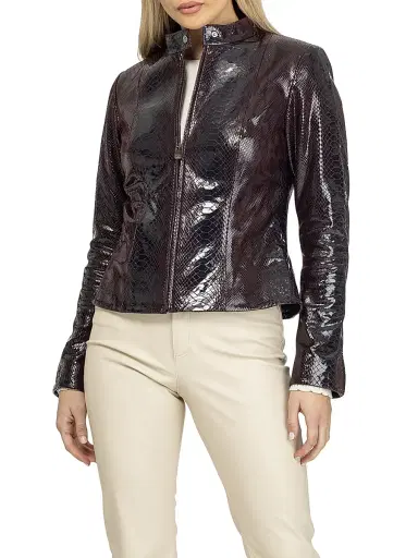 Gorski Women's Metis Suede Python Printed Zip Jacket - Burgundy | Thumbnail 4 Gorski Women's Metis Suede Python Printed Zip Jacket - Burgundy | Thumbnail 4