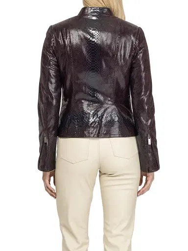 Gorski Women's Metis Suede Python Printed Zip Jacket - Burgundy | Thumbnail 5 Gorski Women's Metis Suede Python Printed Zip Jacket - Burgundy | Thumbnail 5