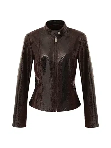 Gorski Women's Metis Suede Python Printed Zip Jacket - Burgundy | Thumbnail 1 Gorski Women's Metis Suede Python Printed Zip Jacket - Burgundy | Thumbnail 1