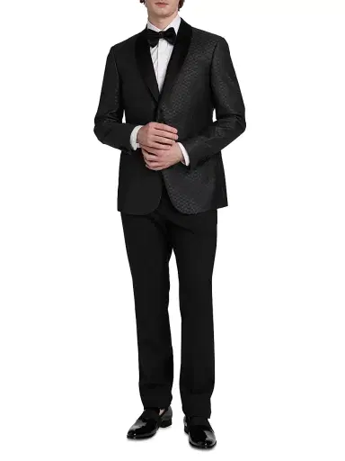 Emporio Armani Men's Tonal Check Virgin Wool-Silk Dinner Jacket - Dark Grey | Thumbnail 2 Emporio Armani Men's Tonal Check Virgin Wool-Silk Dinner Jacket - Dark Grey | Thumbnail 2