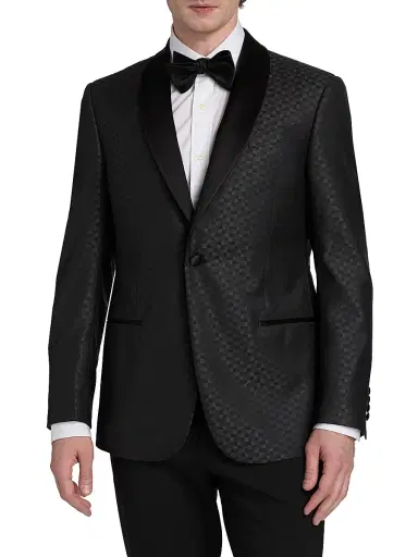 Emporio Armani Men's Tonal Check Virgin Wool-Silk Dinner Jacket - Dark Grey | Thumbnail 3 Emporio Armani Men's Tonal Check Virgin Wool-Silk Dinner Jacket - Dark Grey | Thumbnail 3