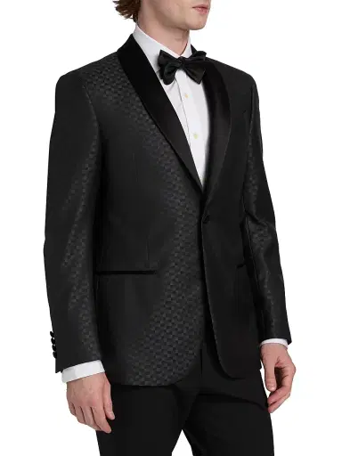 Emporio Armani Men's Tonal Check Virgin Wool-Silk Dinner Jacket - Dark Grey | Thumbnail 4 Emporio Armani Men's Tonal Check Virgin Wool-Silk Dinner Jacket - Dark Grey | Thumbnail 4